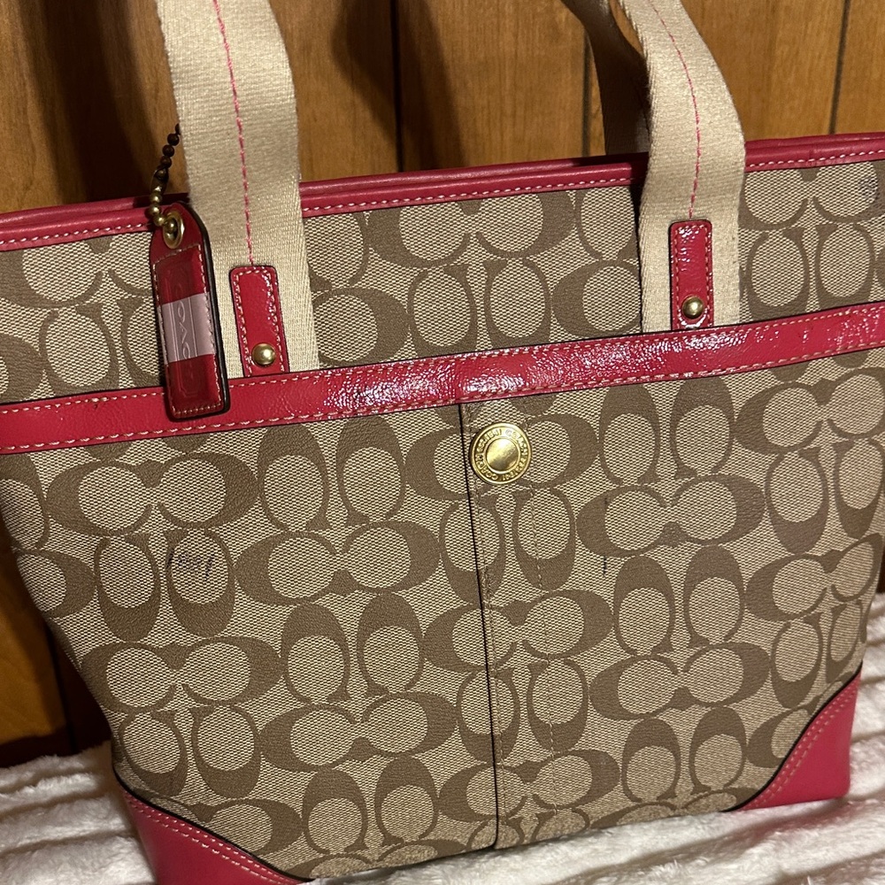 Coach Brown and Pink Signature Tote - Picture 8 of 13
